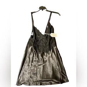 Chic Black Satin and Lace Chemise